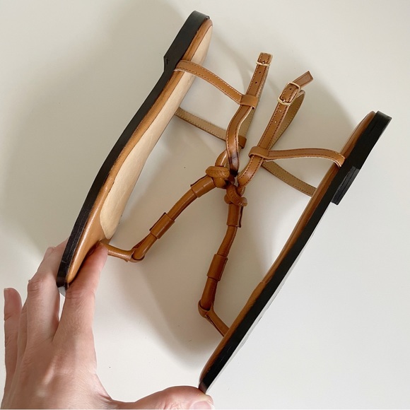 NEW FRAME Le Lunit T Strap Sandal Leather Thong Knot Square Toe Vacation - Picture 4 of 10